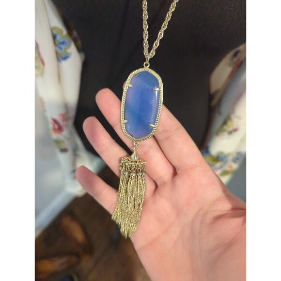 Kendra Scott Rayne Blue Gold Stone Tassel Necklace - Picture 4 of 4